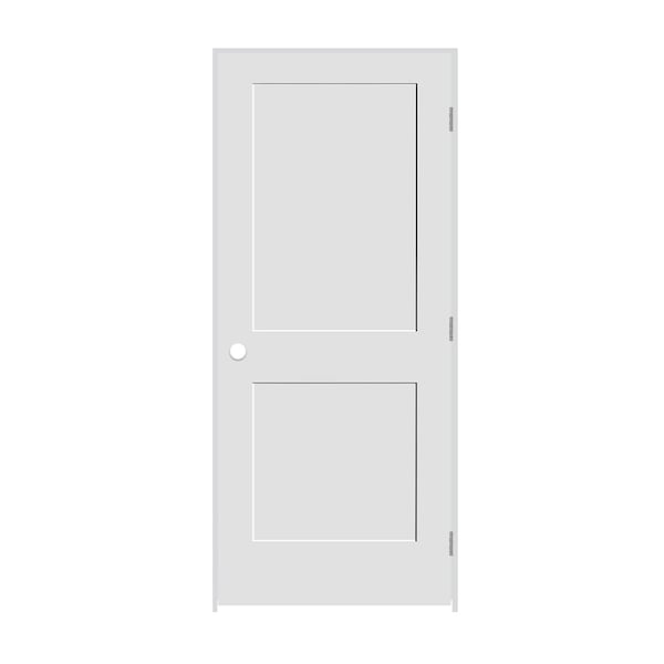 Codel Doors 36" x 84" x 1-3/8" Primed 2-Panel Interior Shaker 7-1/4" LH Prehung Door with Brushed Chrome Hinges 3070pri8402LH26D714 - main